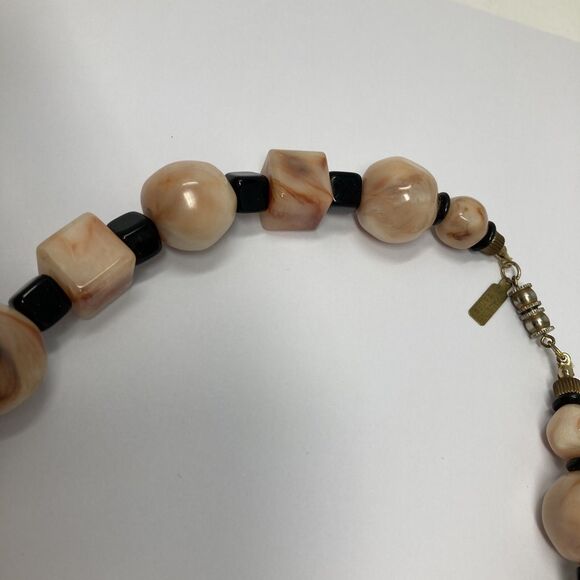 Pauline Rader Chunky Beaded Necklace Choker Style Vintage Earth tones & Black - Picture 4 of 11